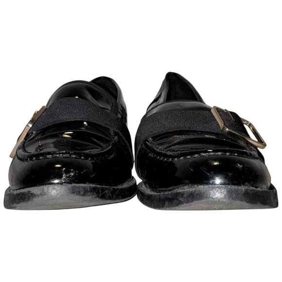 ZARA Vegan Patent Leather Loafers 38 7.5 Low Heel Buckle Detail Goth Preppy Faux - Picture 9 of 16